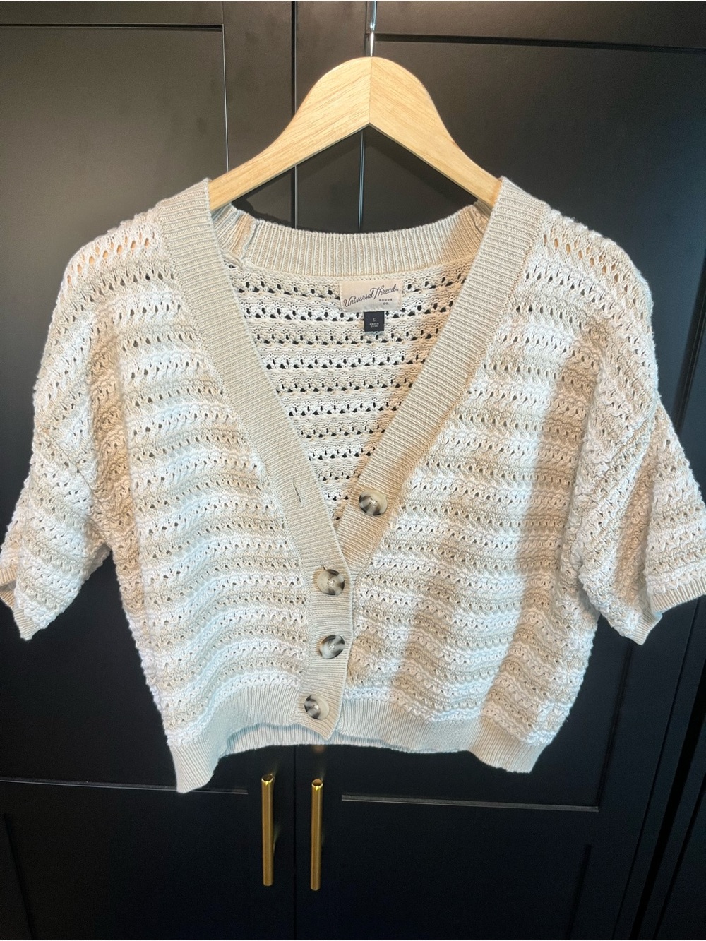 Target Cream Open-Knit Short Sleeve Cardigan Top